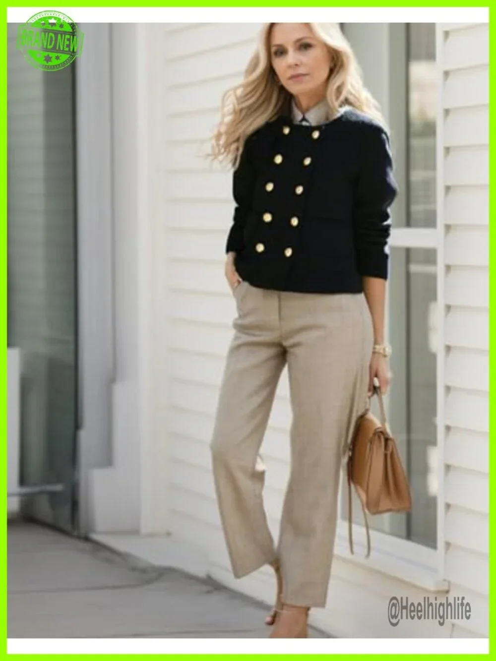 Cropped Tweed Blazer Jacket Long Sleeve Open Front for Work Casual Business